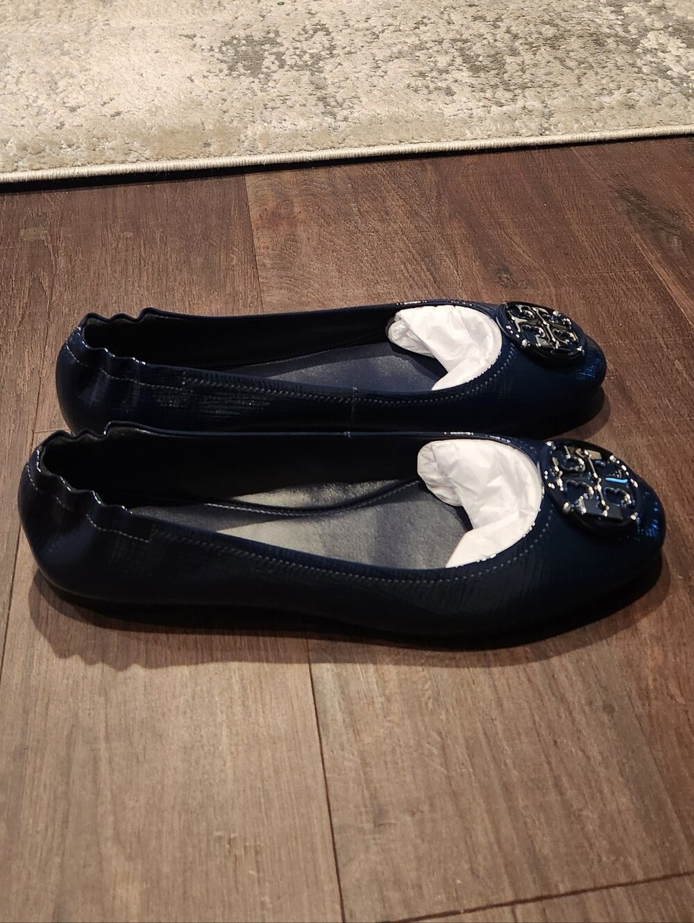 Tory Burch Navy Patent Logo Ballet Flats (New)